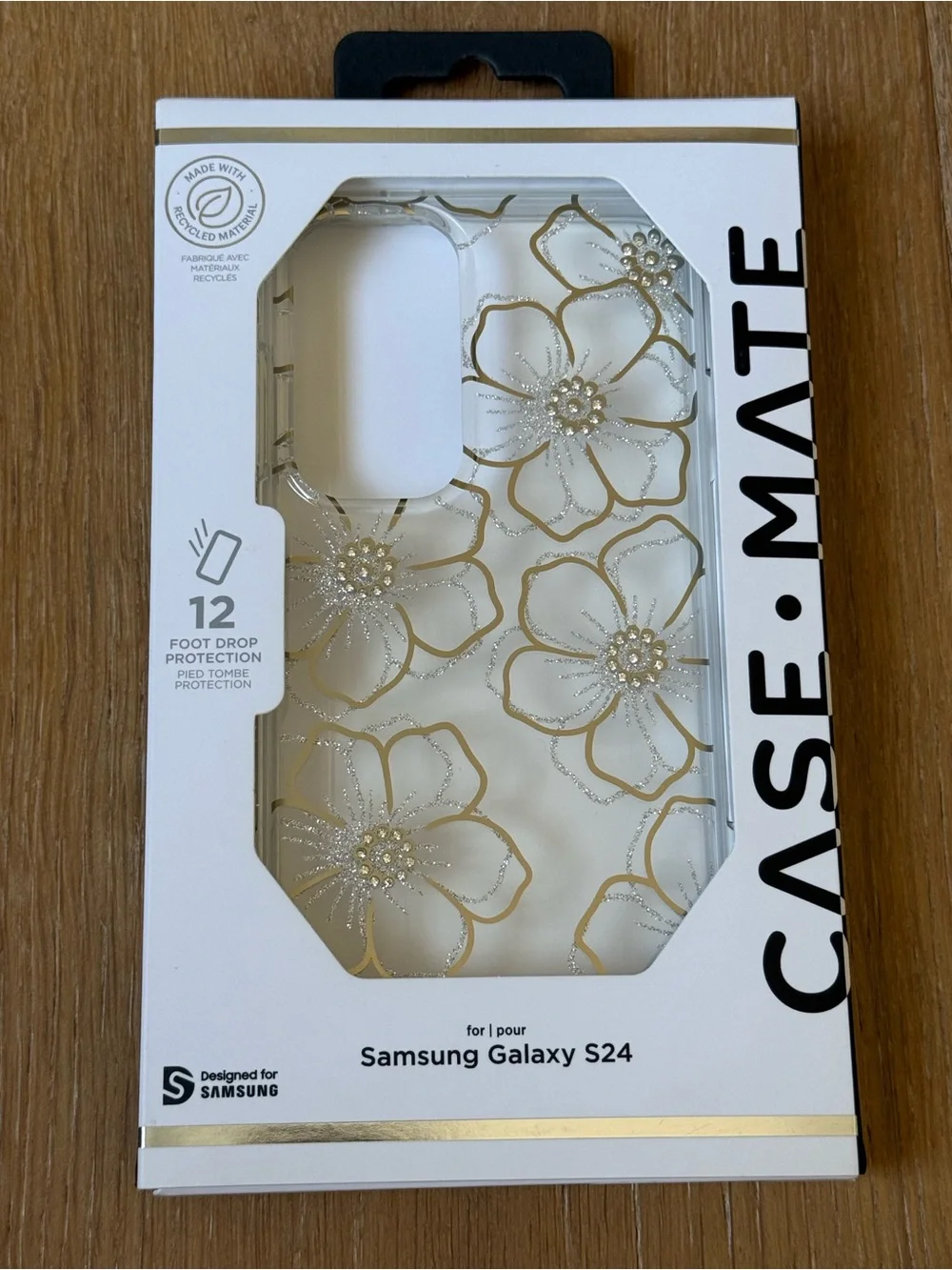New CASE-MATE Samsung Galaxy S24 Floral Protective Case Gold Silver flower
